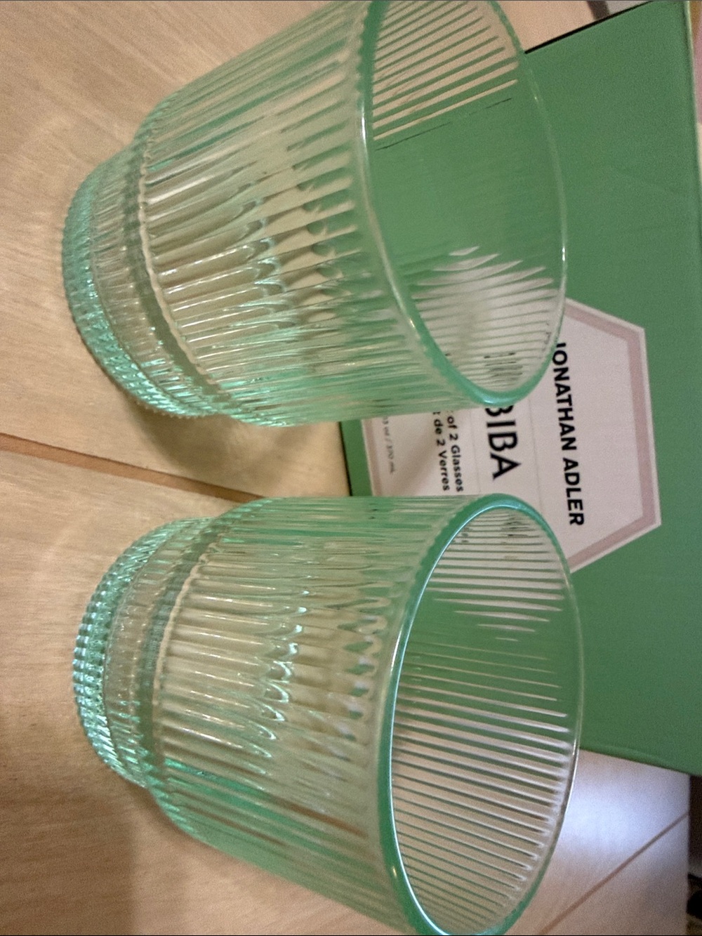 Jonathan Adler Biba Ribbed Glasses in Light Green Set of 2 NIB